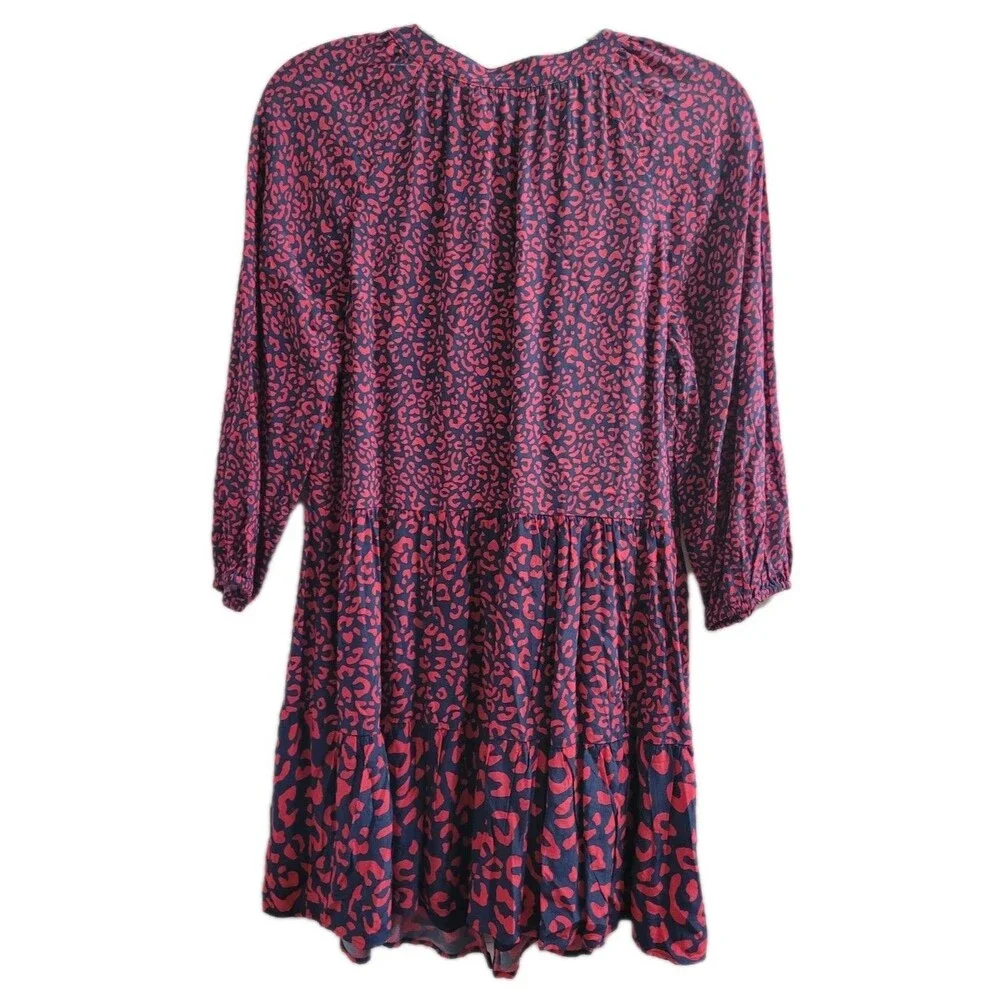 NWT Vineyard Vines Leopard Tiered Dress Small Deep Bay Red Blue Lined Viscose - Picture 8 of 8